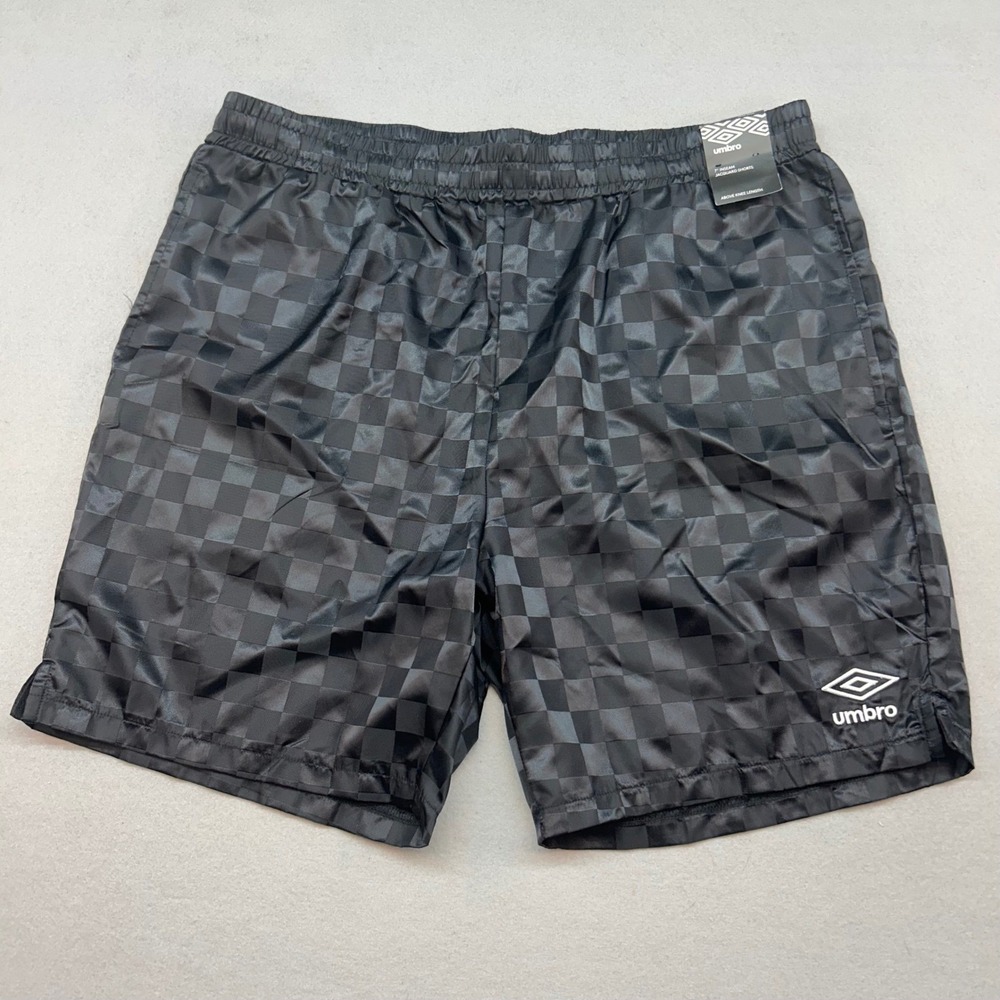 NWT Umbro Mens Jacquard Shorts Black Checkered Soccer Athletic Sz Large
